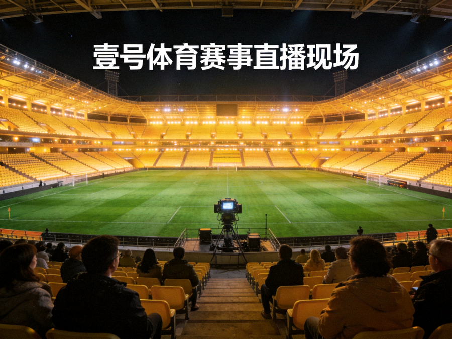 夜色中灯火通明的体育场看台与绿茵球场，壹号体育赛事直播现场